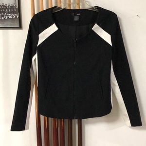 Aqua Black and White Color Block Fitted Jacket